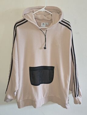 Adidas Originals Hoodie Sweatshirt Women's Size XL Beige Oversized Streetwear
